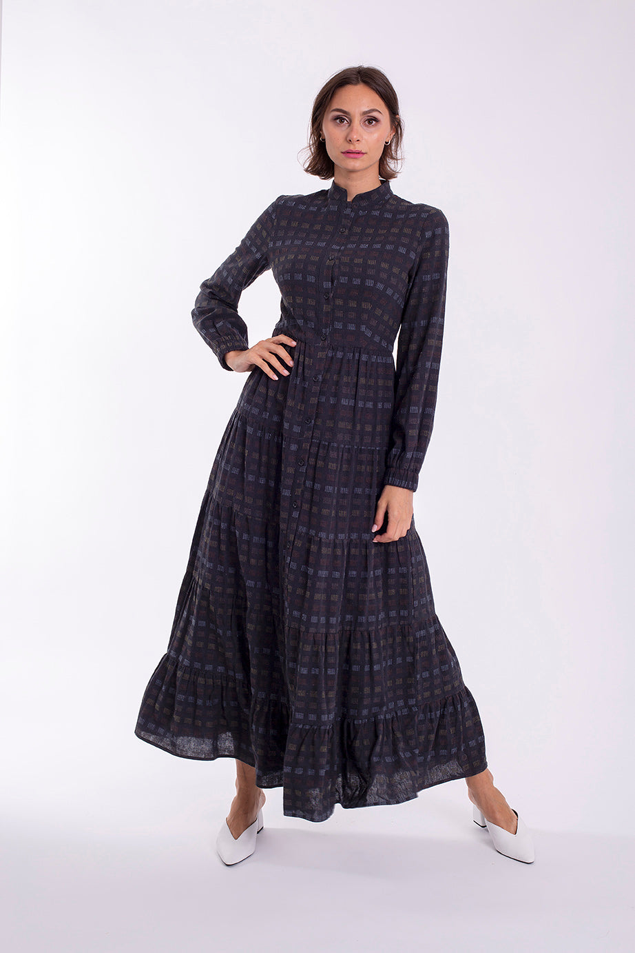 MAPLE & CLIFF PRINTED TIERED SHIRTDRESS