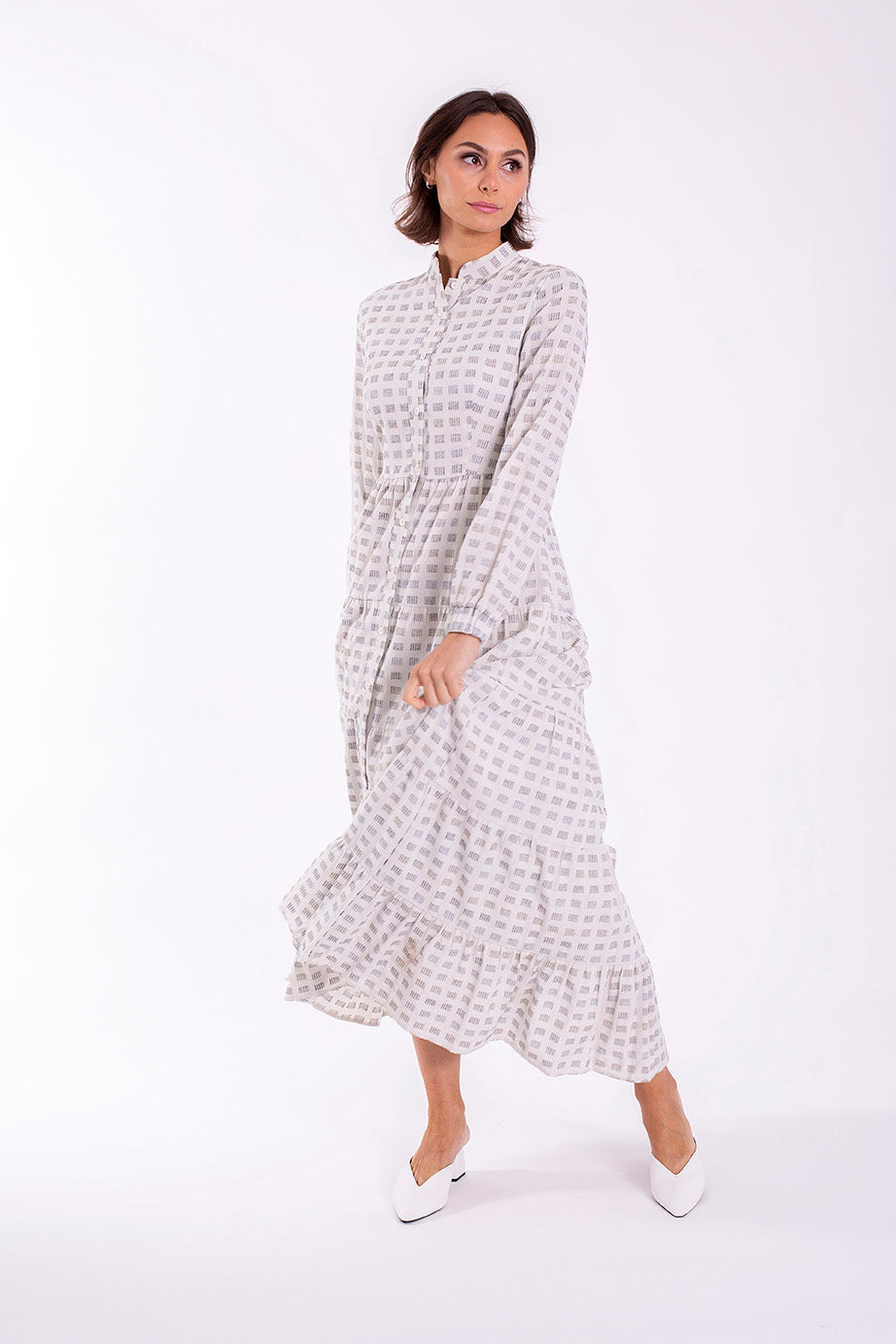 MAPLE & CLIFF PRINTED TIERED SHIRTDRESS