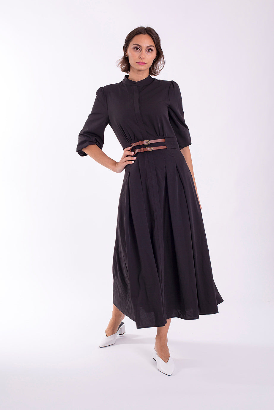 MAPLE & CLIFF DOUBLE BUCKLE MIDI DRESS