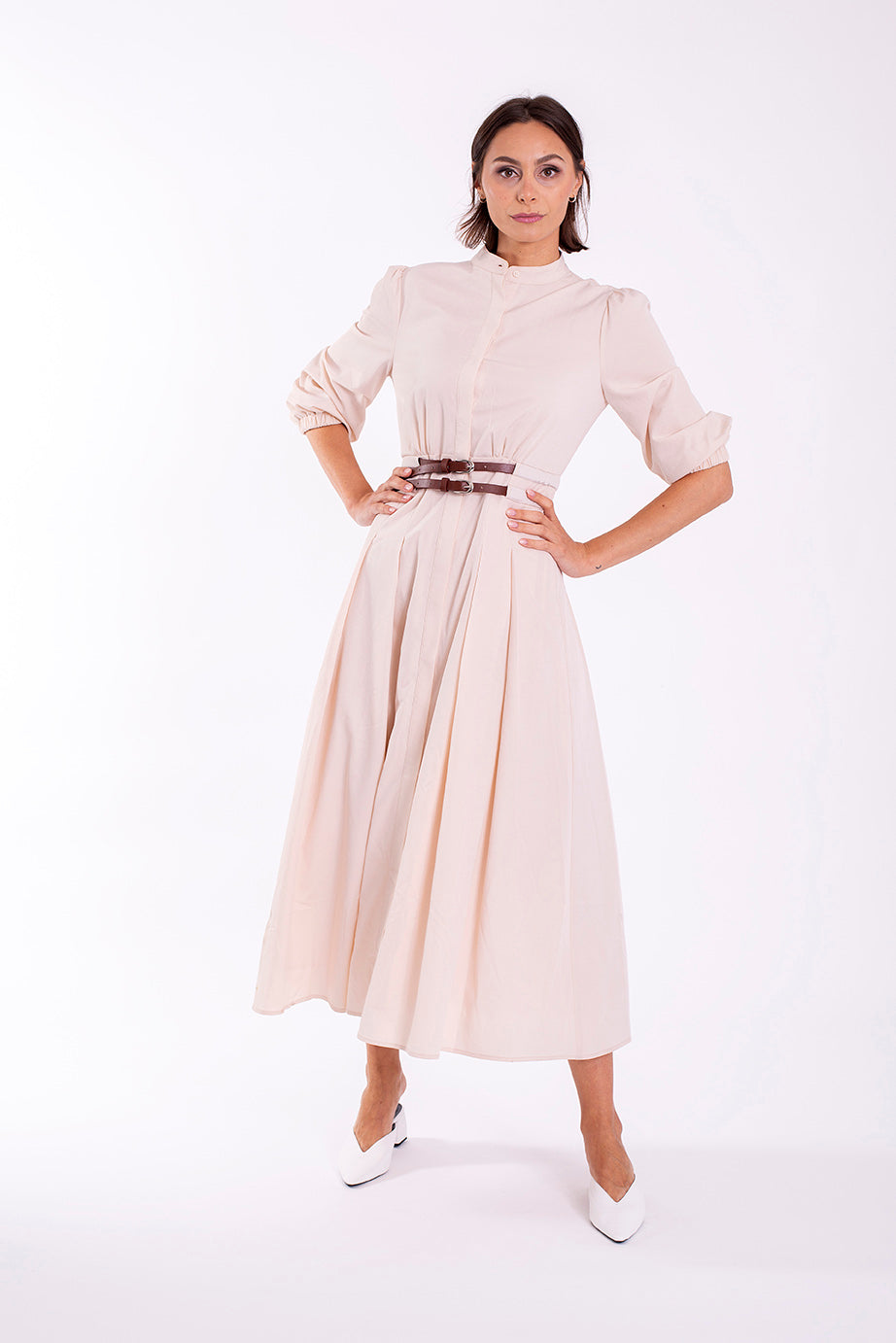 MAPLE & CLIFF DOUBLE BUCKLE MIDI DRESS