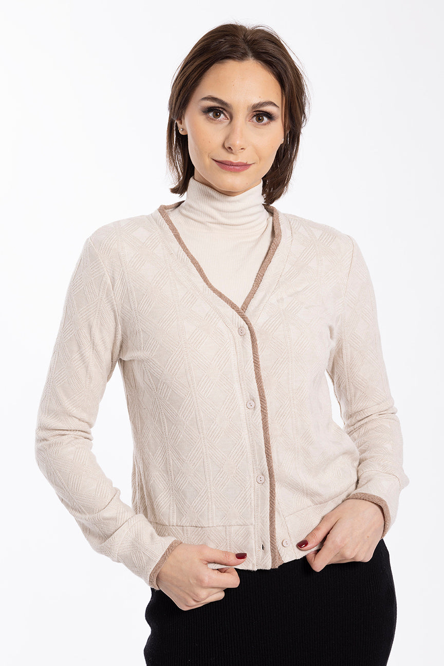 MAPLE & CLIFF PIPED CARDIGAN