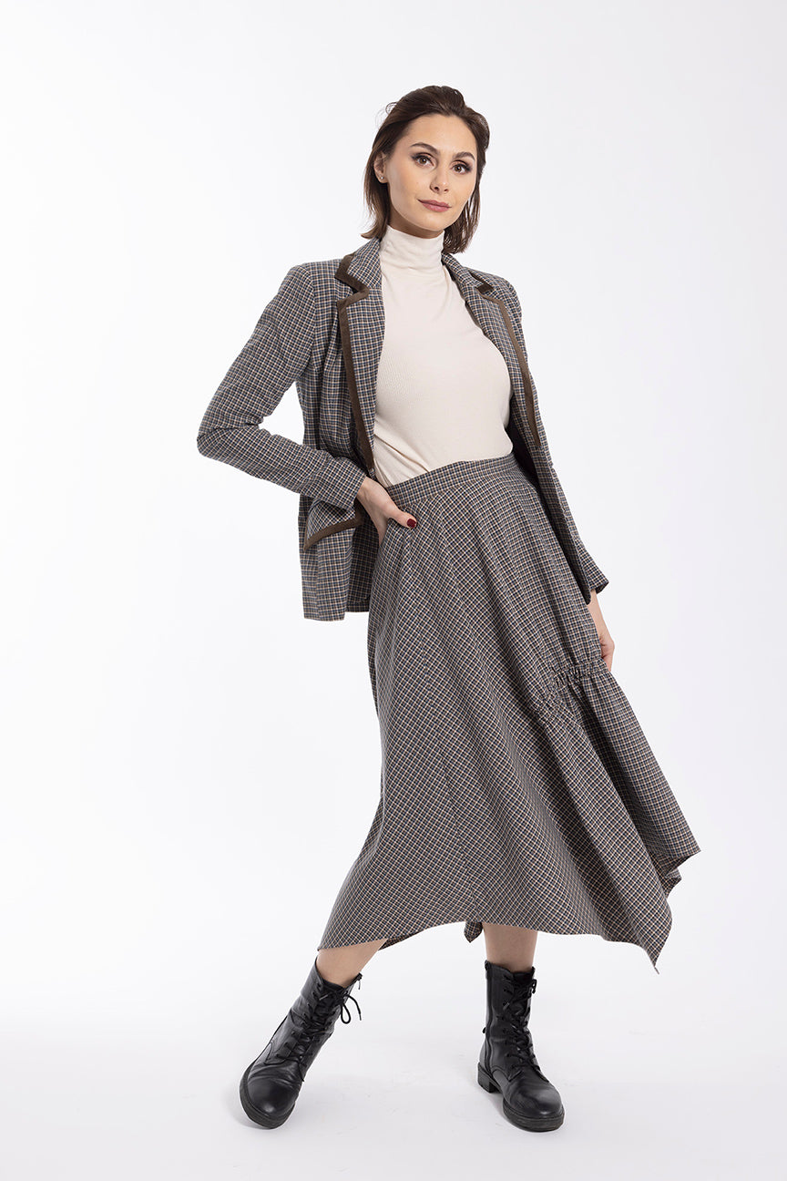 MAPLE & CLIFF PLAID ELASTIC DETAIL SKIRT