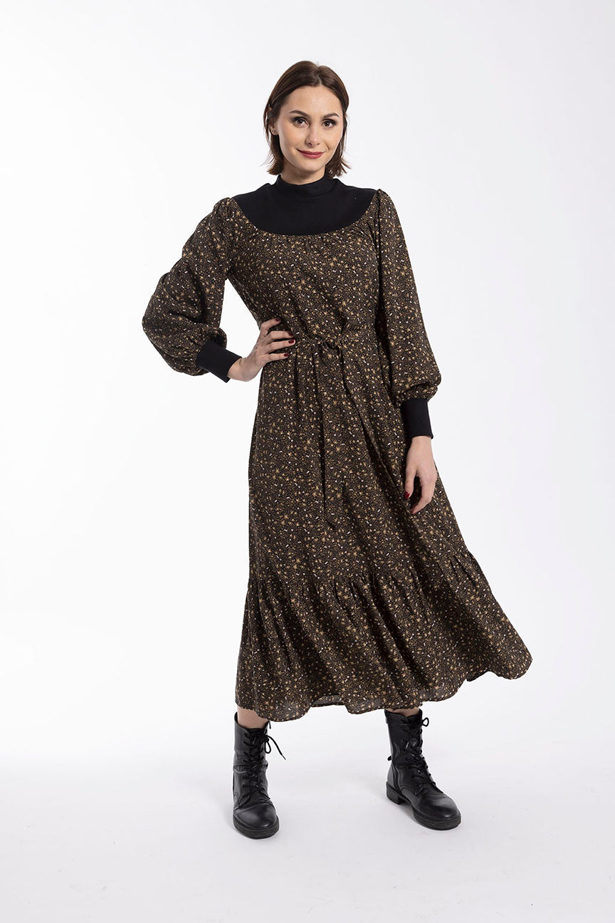MAPLE & CLIFF KNIT TOP FLORAL MIDI DRESS