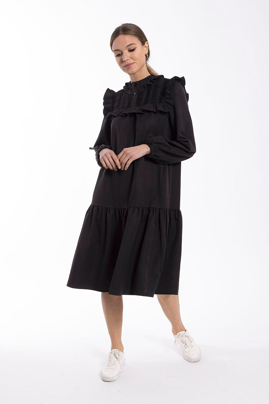 MAPLE & CLIFF PLEAT SHOULDER DETAIL DRESS