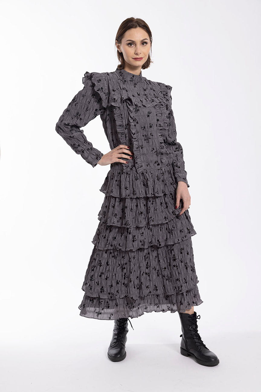 MAPLE & CLIFF VELVET FLORAL LAYERED DRESS