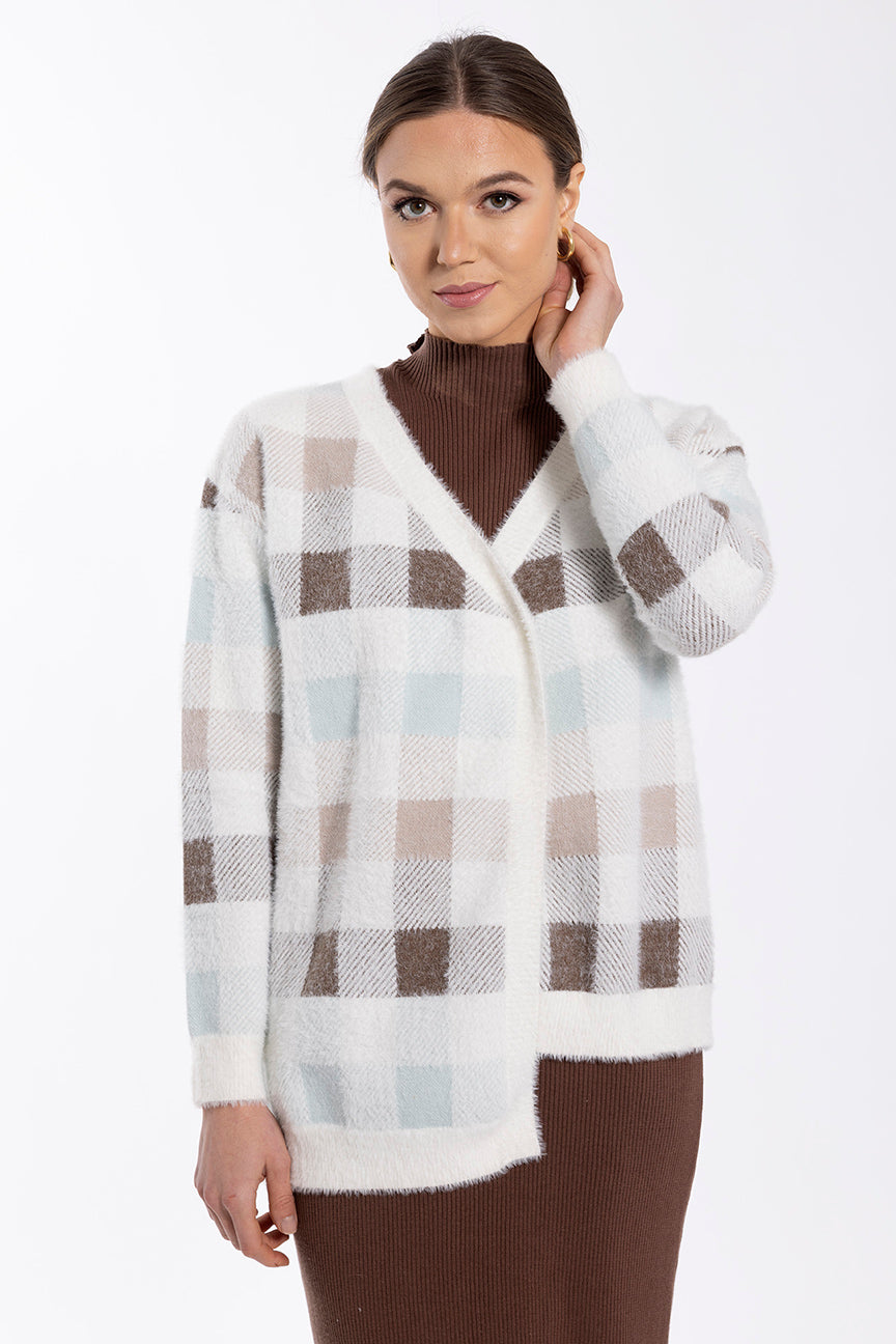 MAPLE & CLIFF FUZZY PLAID CARDI