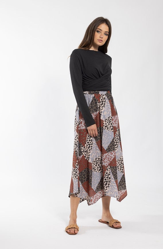 MAPLE & CLIFF LEOPARD MULTI PRINTED SKIRT