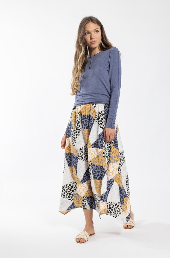 MAPLE & CLIFF LEOPARD MULTI PRINTED SKIRT