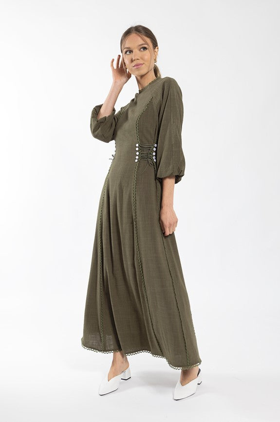 MAPLE & CLIFF BUTTON DETAIL MIDI DRESS