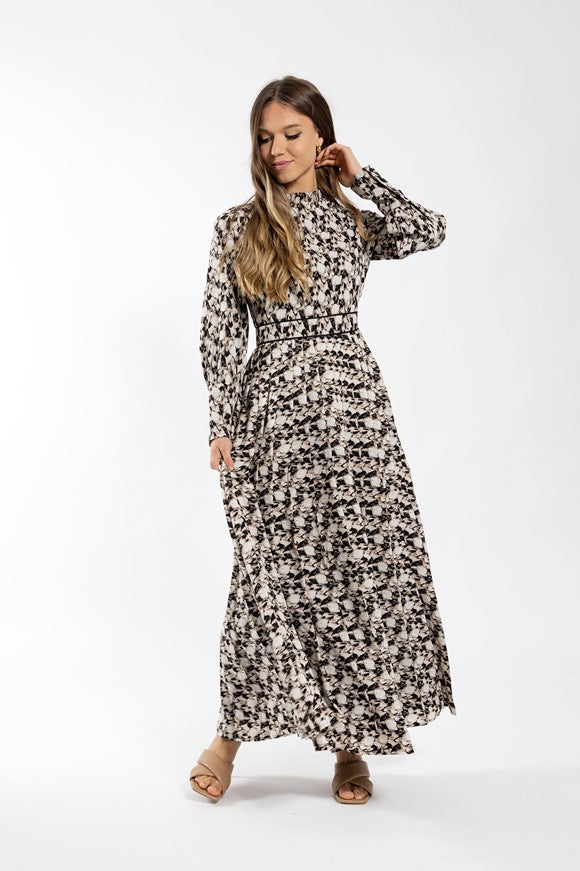 MAPLE & CLIFF WATERCOLOR PLEATED MIDI DRESS