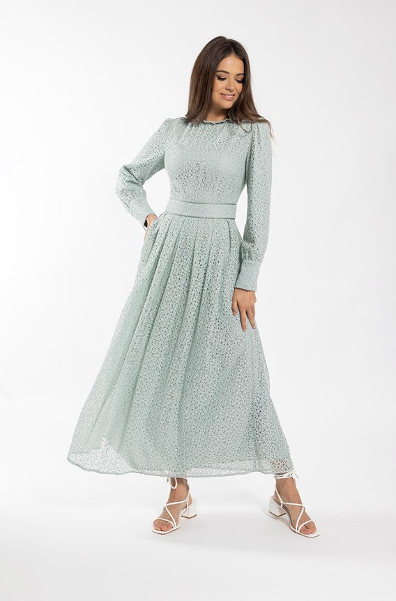 MAPLE & CLIFF LACE PLEATED MIDI DRESS