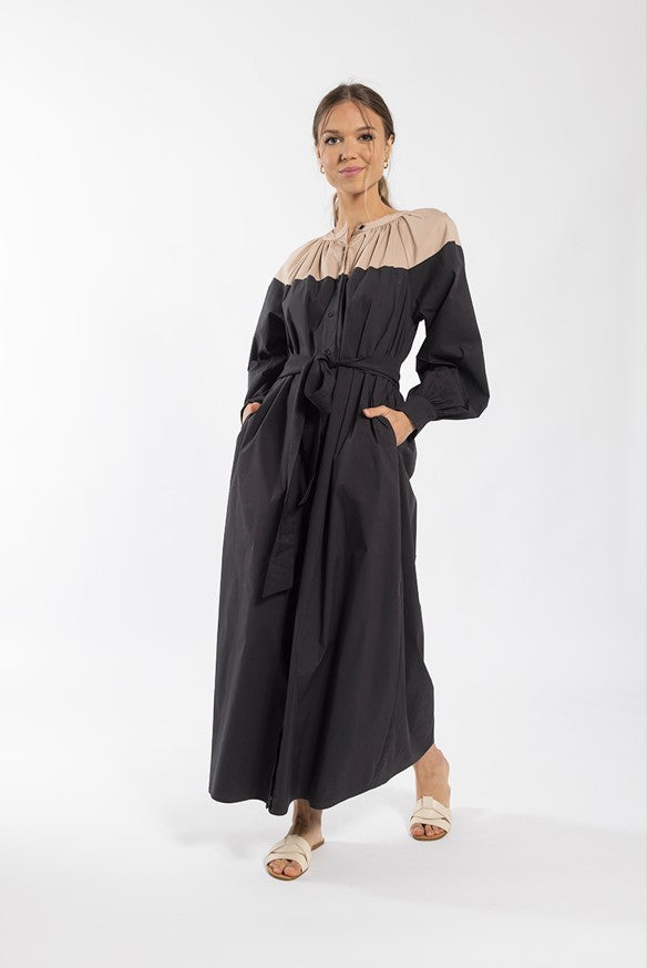 MAPLE & CLIFF COLORBLOCK RAINCOAT MIDI DRESS