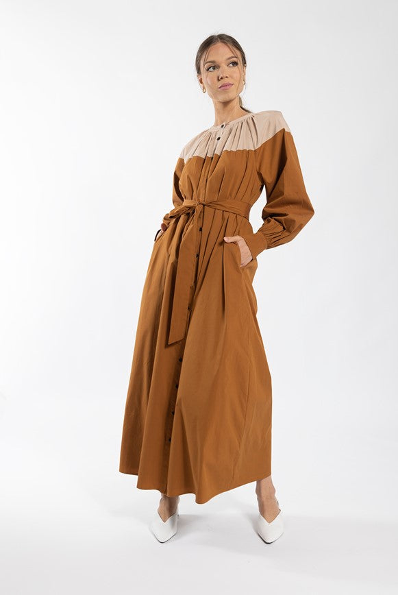 MAPLE & CLIFF COLORBLOCK RAINCOAT MIDI DRESS