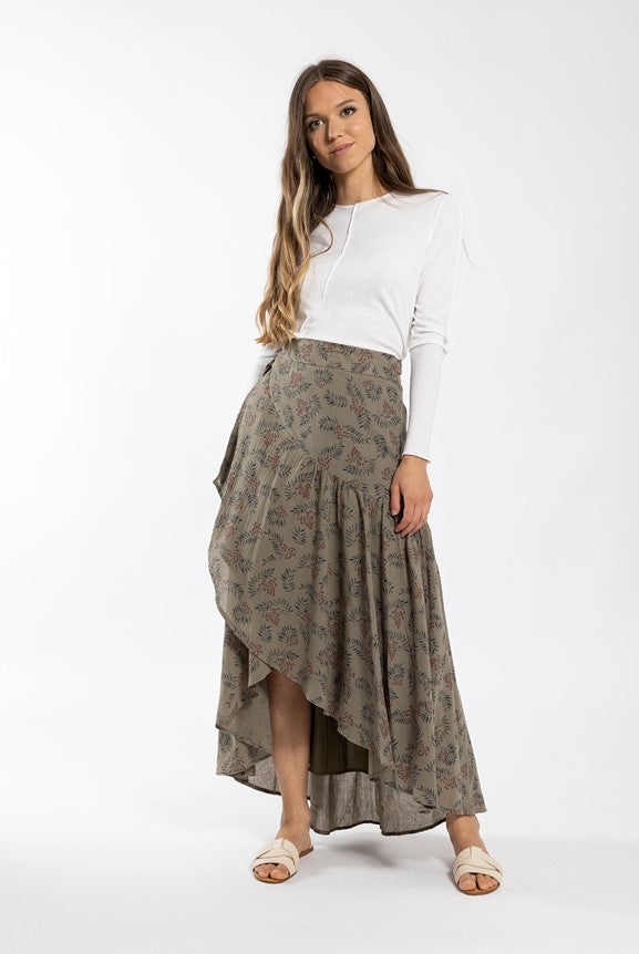 MAPLE & CLIFF PRINTED WRAP HIGH LOW SKIRT