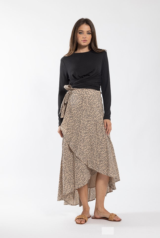 MAPLE & CLIFF PRINTED WRAP HIGH LOW SKIRT
