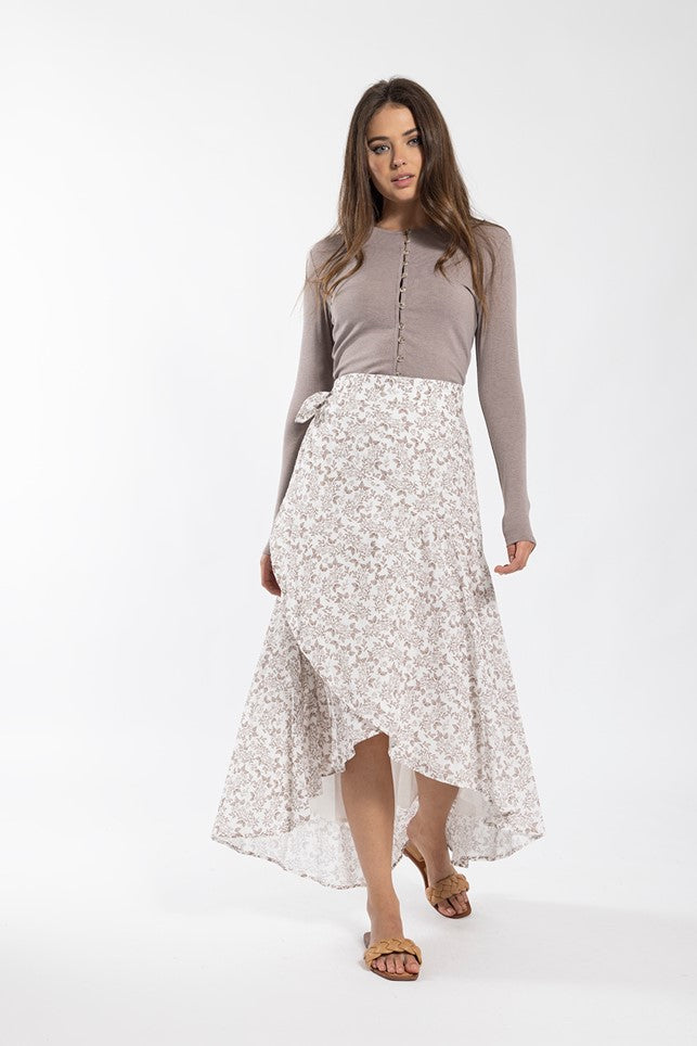 MAPLE & CLIFF PRINTED WRAP HIGH LOW SKIRT