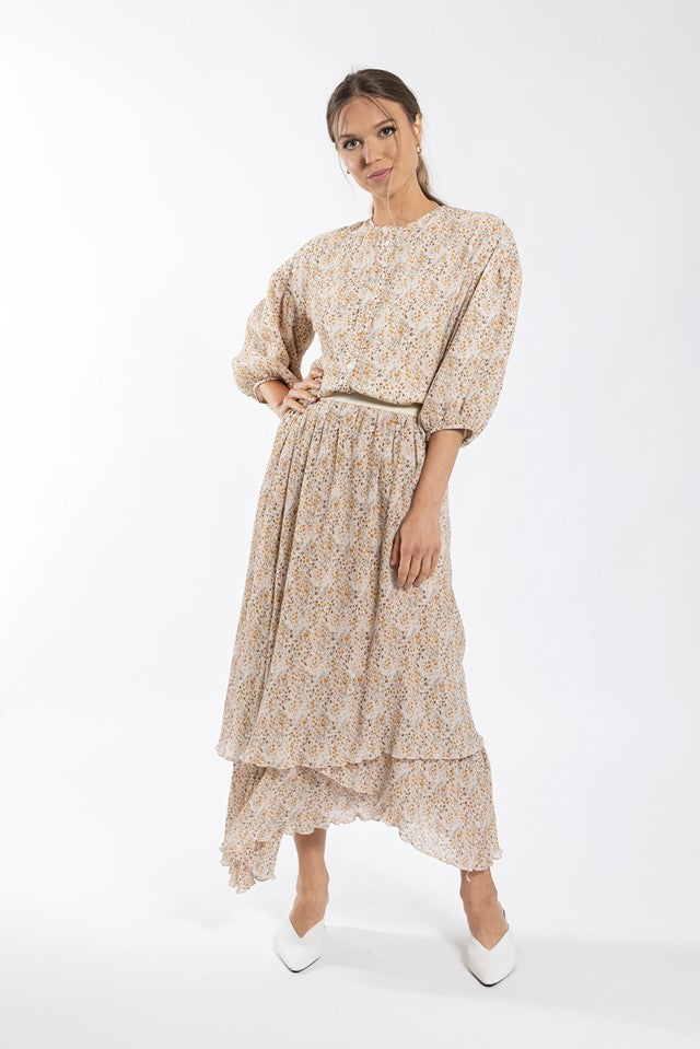 MAPLE & CLIFF FLORAL MICRO PLEATED SKIRT