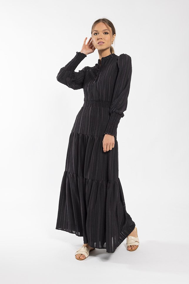 MAPLE & CLIFF TEXTURE STRIPED TIERED DRESS