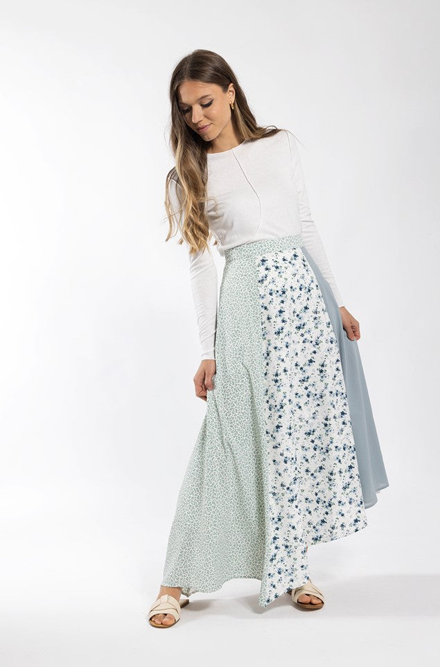 MAPLE & CLIFF FLORAL COMBO MIDI SKIRT