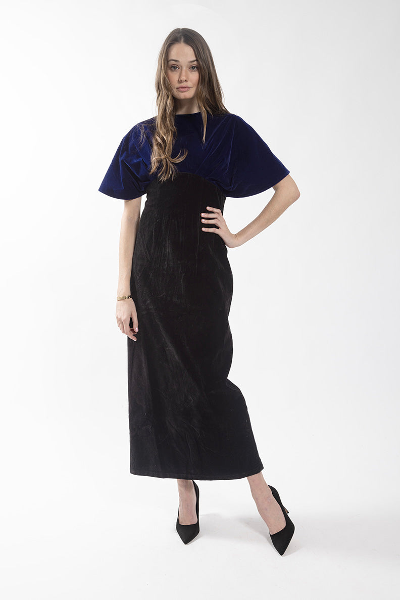 MAPLE & CLIFF COLORBLOCK VELVET DRESS