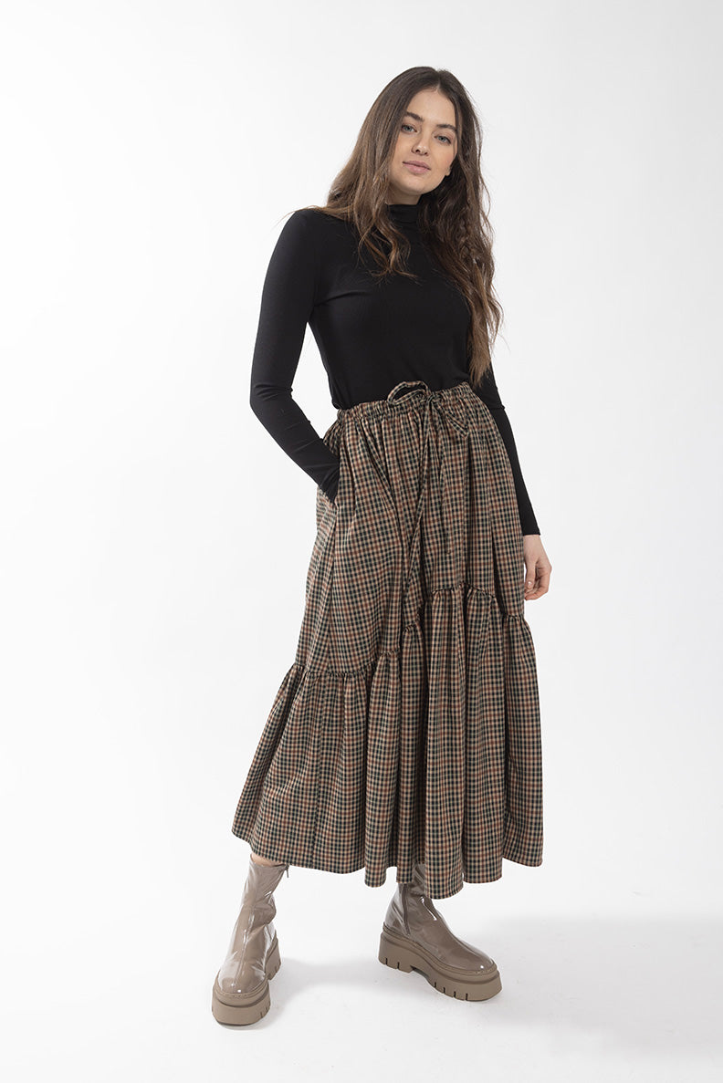 MAPLE & CLIFF PLAID DROP TIER SKIRT