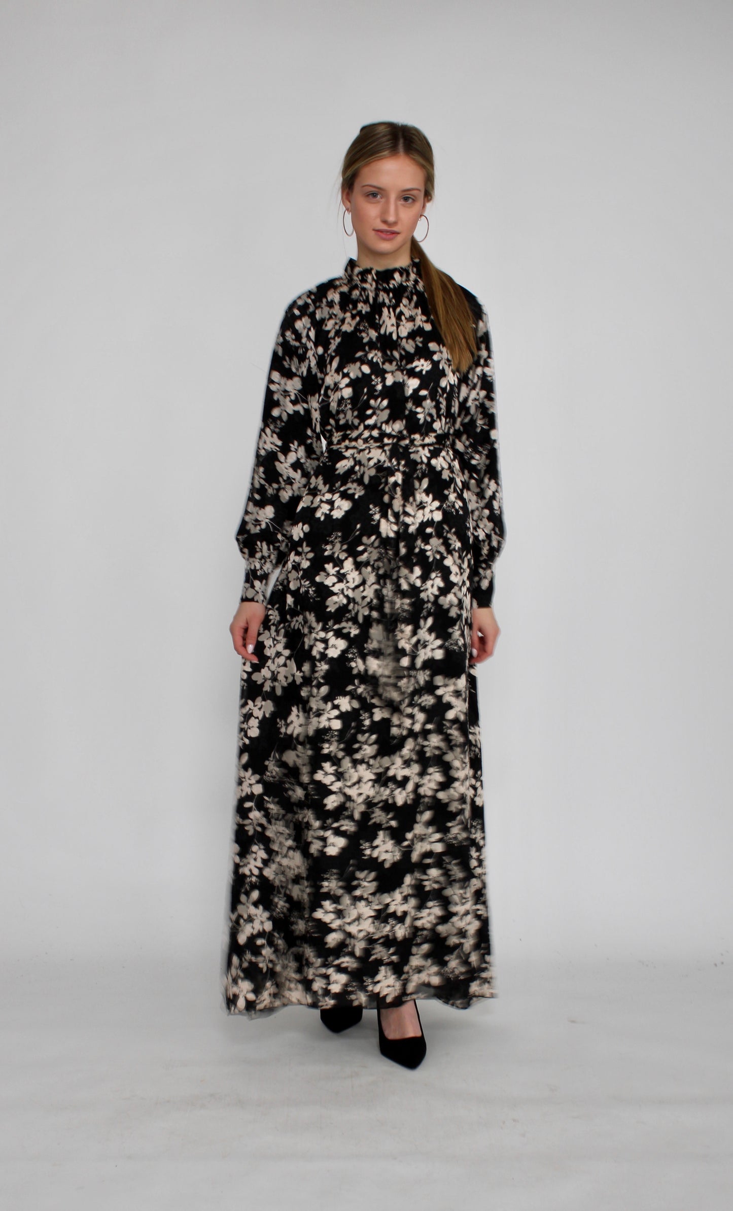 MAPLE & CLIFF CHIFFON FLORAL BELTED DRESS