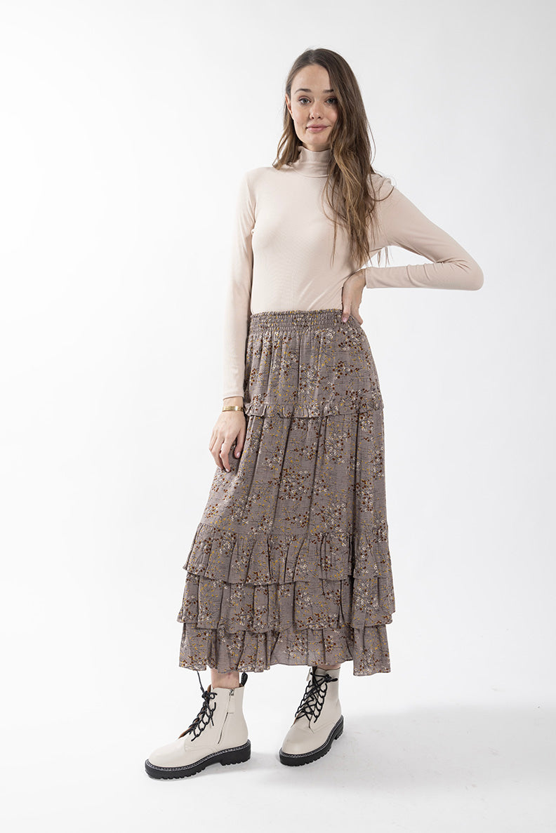 MAPLE & CLIFF RUFFLE TIER FLORAL SKIRT