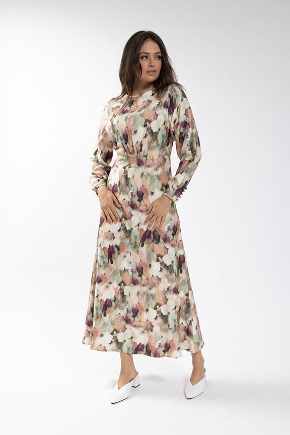 MAPLE & CLIFF Brushed Floral Waisted Dress