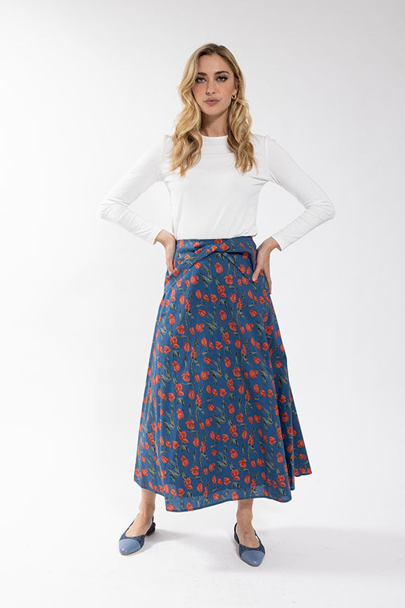 MAPLE & CLIFF Floral Twist Waisted Skirt