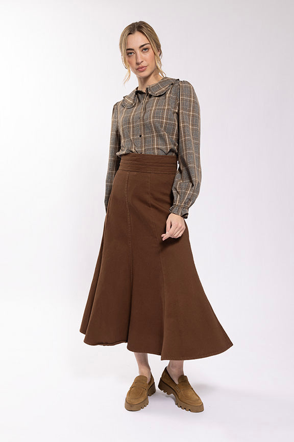 Maple & Cliff Flair Paneled Twill Skirt