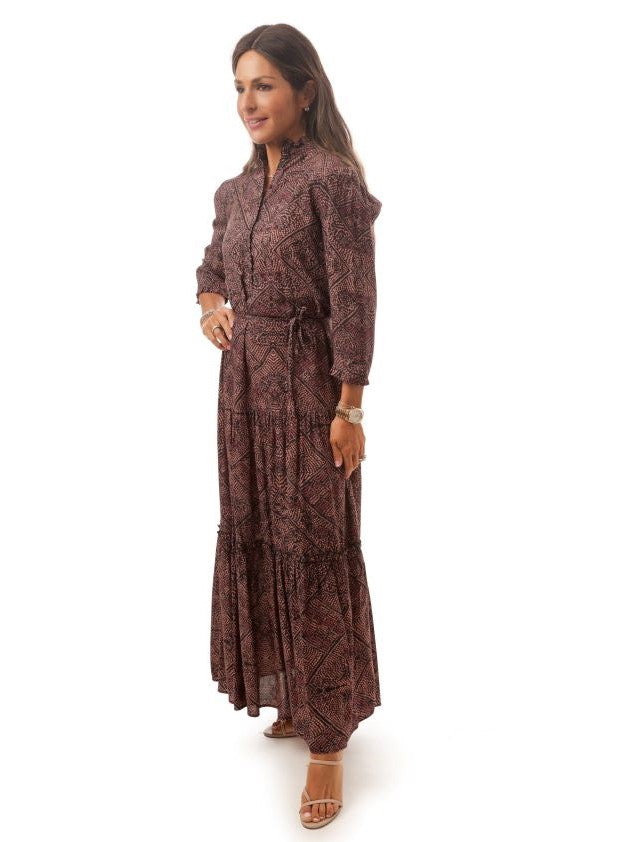 DRAW BUTTONDOWN MINI SQUARE PRINT BELTED DRESS