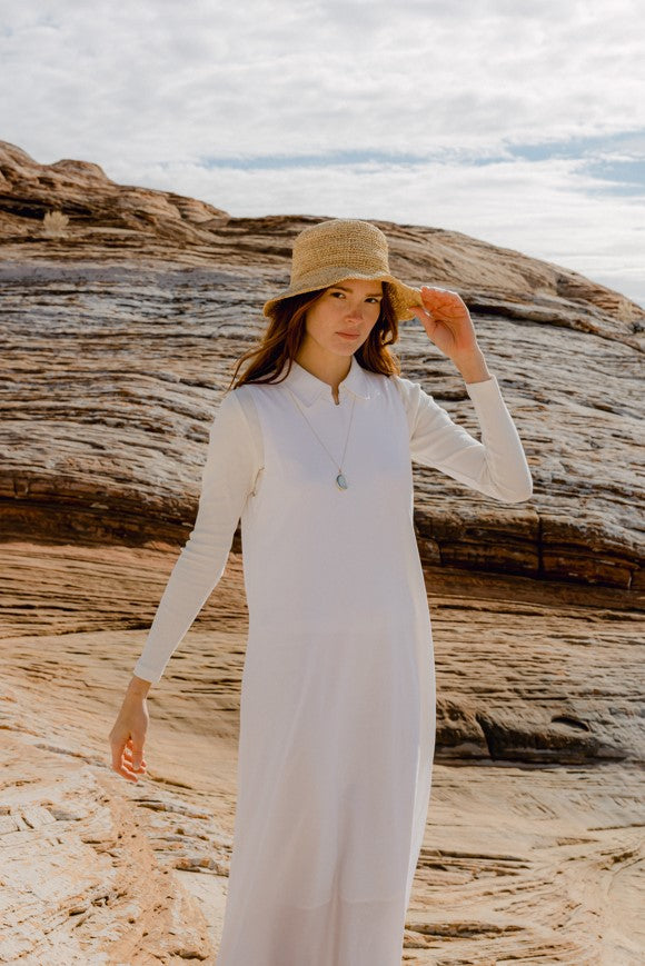 POINT A-LINE V-NECK LINEN DRESS
