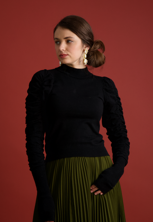 SARA NAVON RUCHED SLEEVES KNIT SWEATER