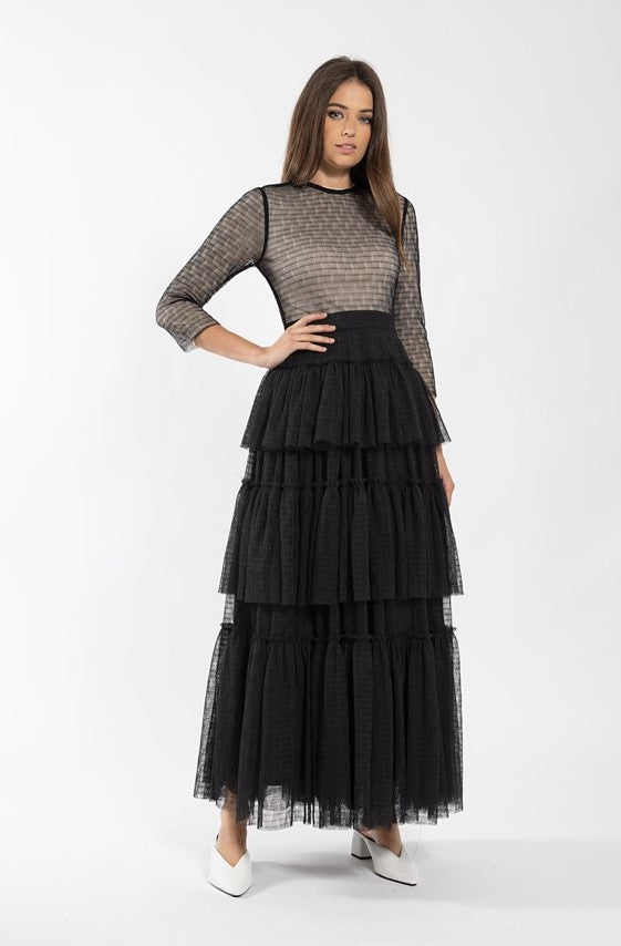 SOIE MESH LAYERED MAXI DRESS