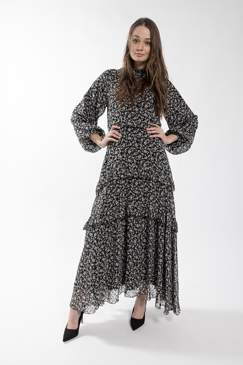 SOIE FLORAL RUFFLE TIER DRESS