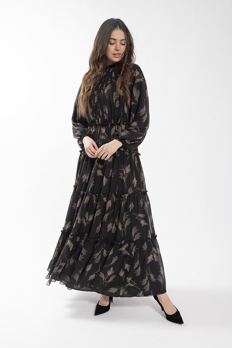 SOIE PAMPAS PRINT TIERED DRESS