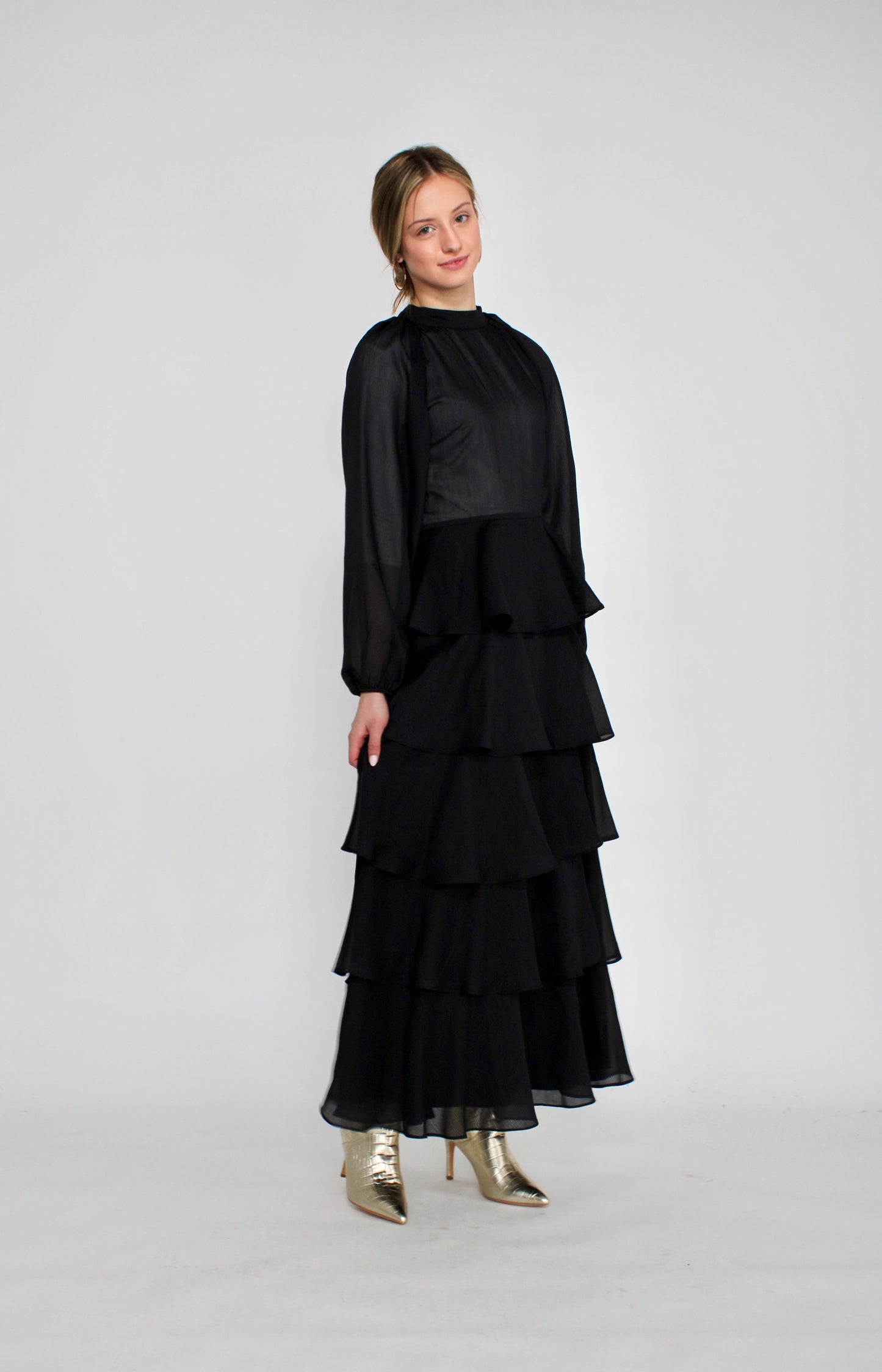 SOIE BOW BACK LAYERED LONG DRESS