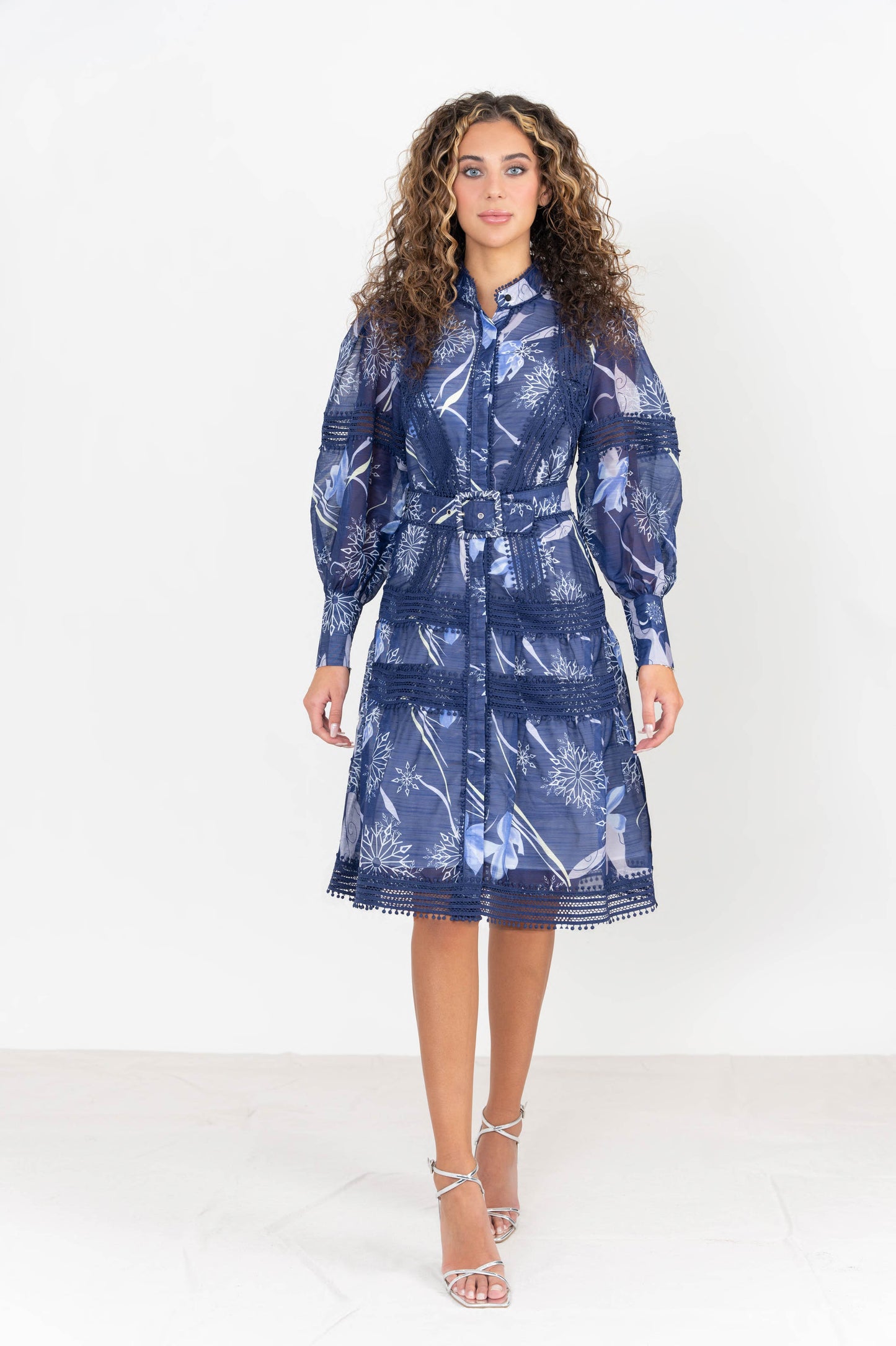 FRONT ROW EMBROIDERED FLORAL BELTED DRESS