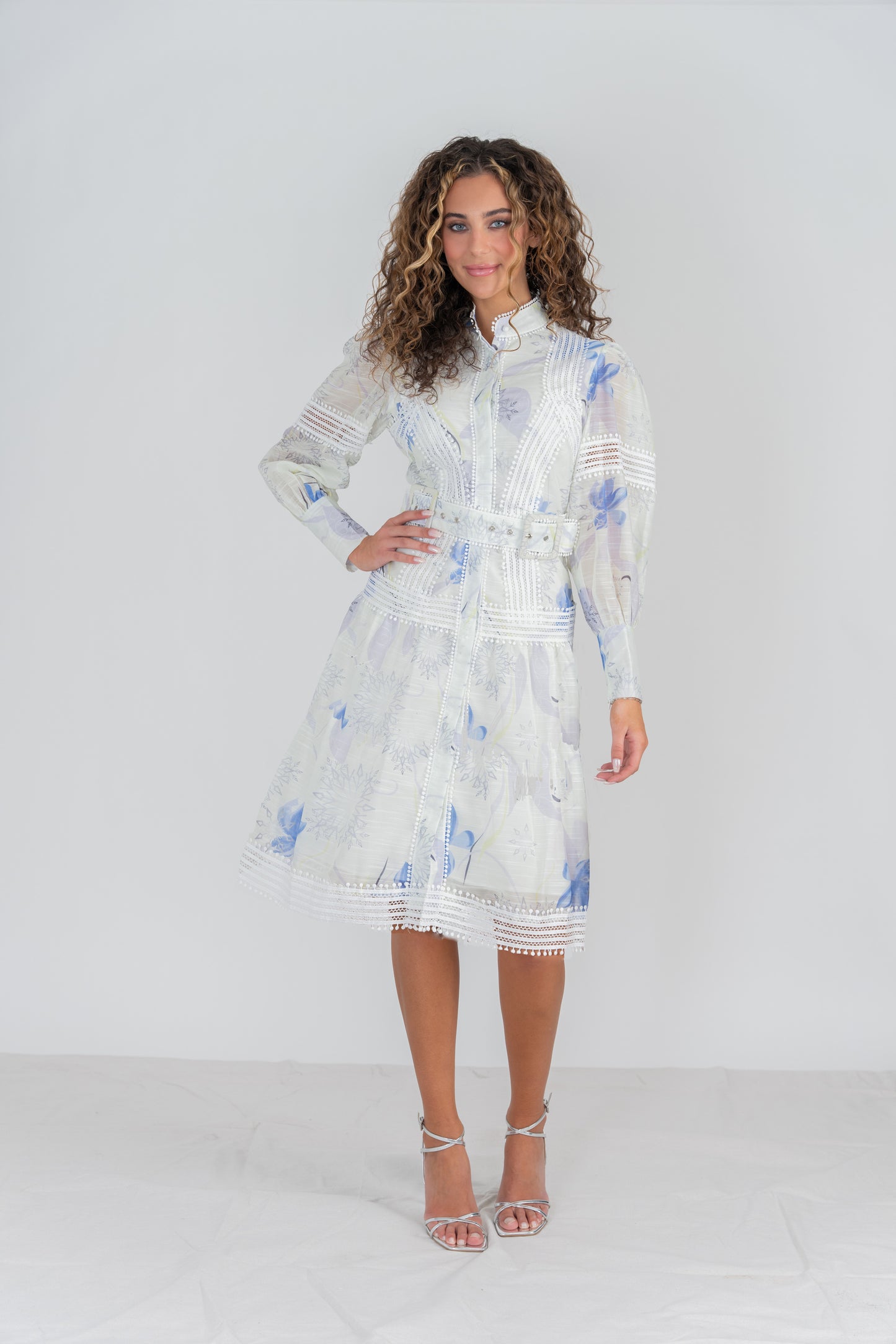 FRONT ROW EMBROIDERED FLORAL BELTED DRESS