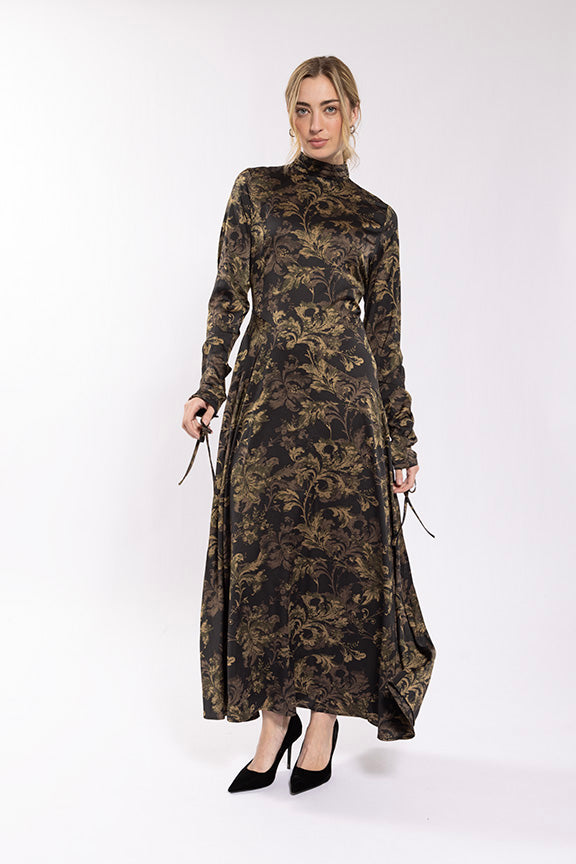 Static Ruched Sleeve Printed Dress