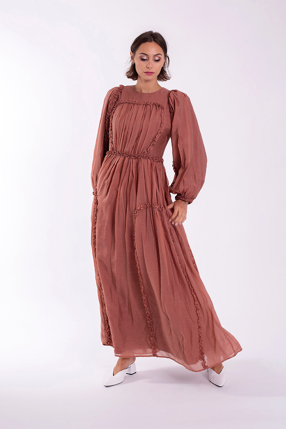 STATIC RUFFLED ARCHED MAXI DRESS