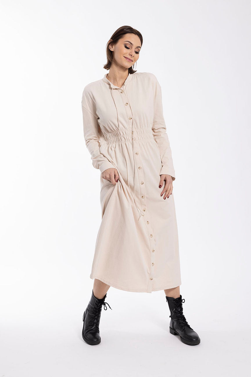 STATIC SMOCKED WAIST SWEATSHIRT DRESS