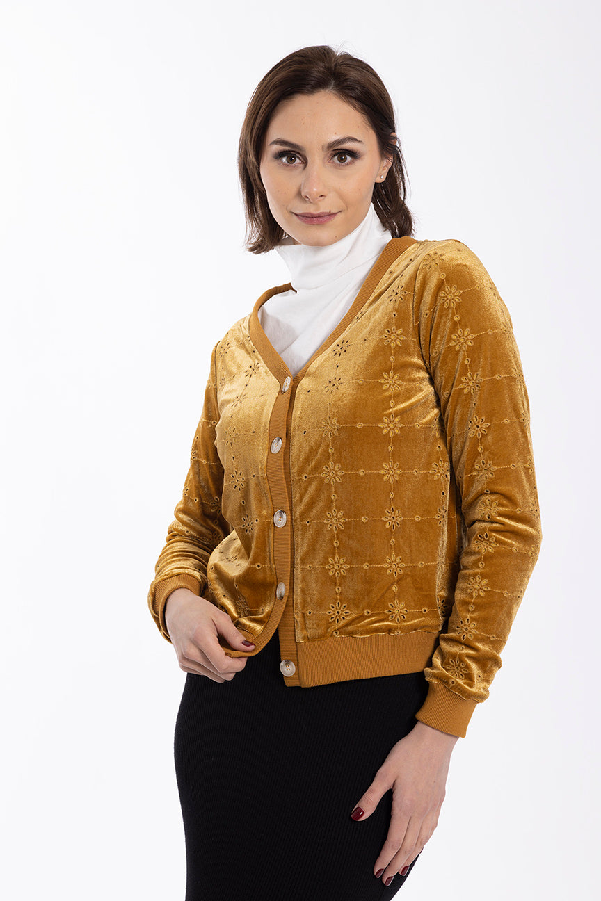 STATIC VELVET EYELET CARDIGAN