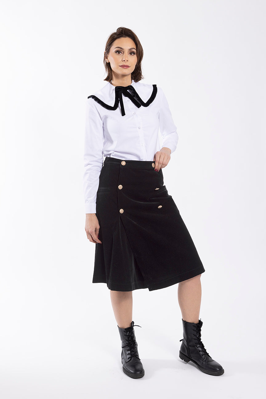 STATIC VELVET BUTTON SKIRT