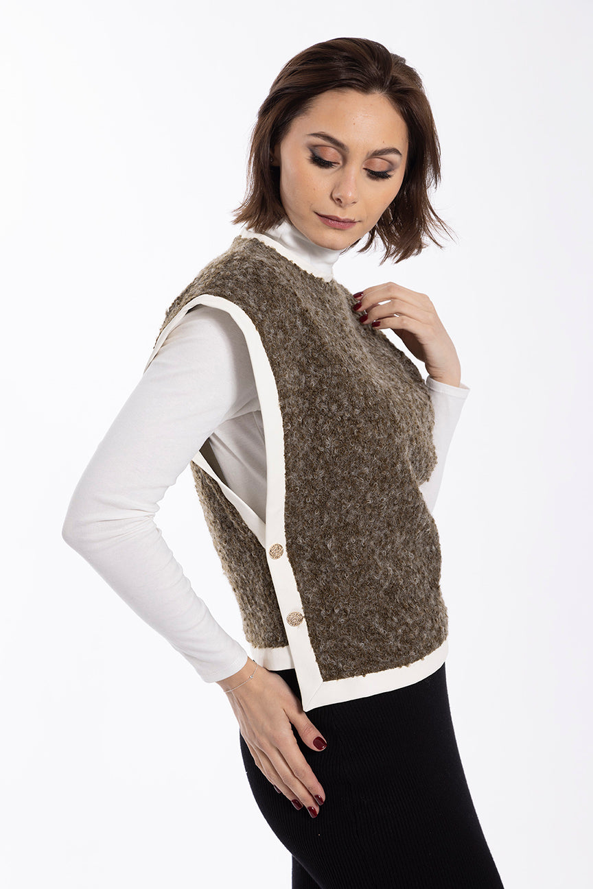 STATIC BOUCLE VEST W LEATHER TRIM