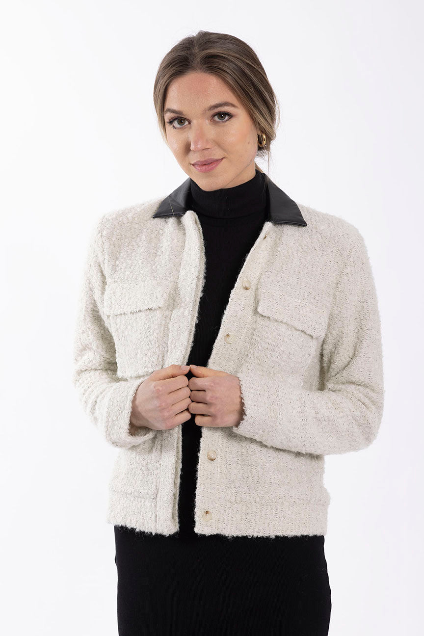 STATIC BOUCLE JACKET Q LEATHER COLLAR
