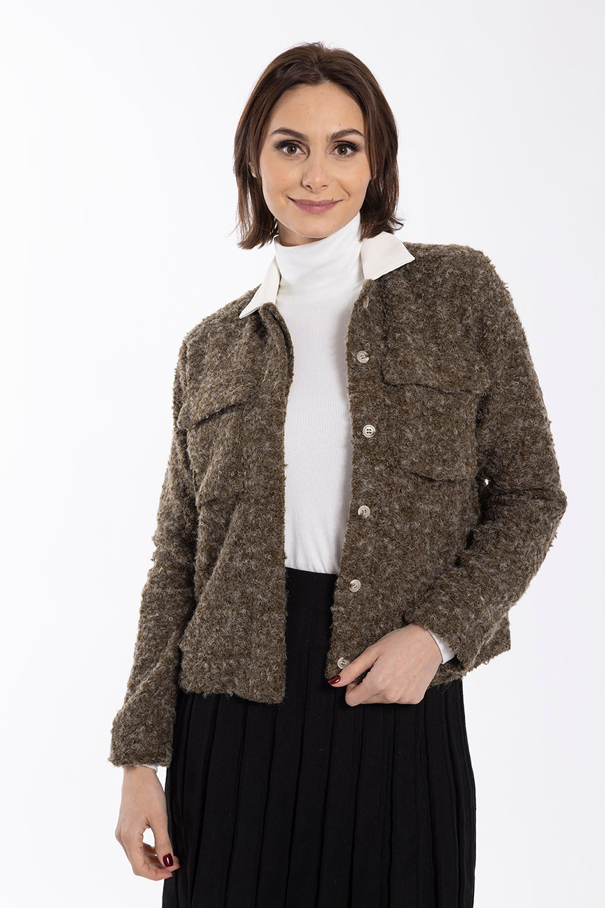 STATIC BOUCLE JACKET Q LEATHER COLLAR