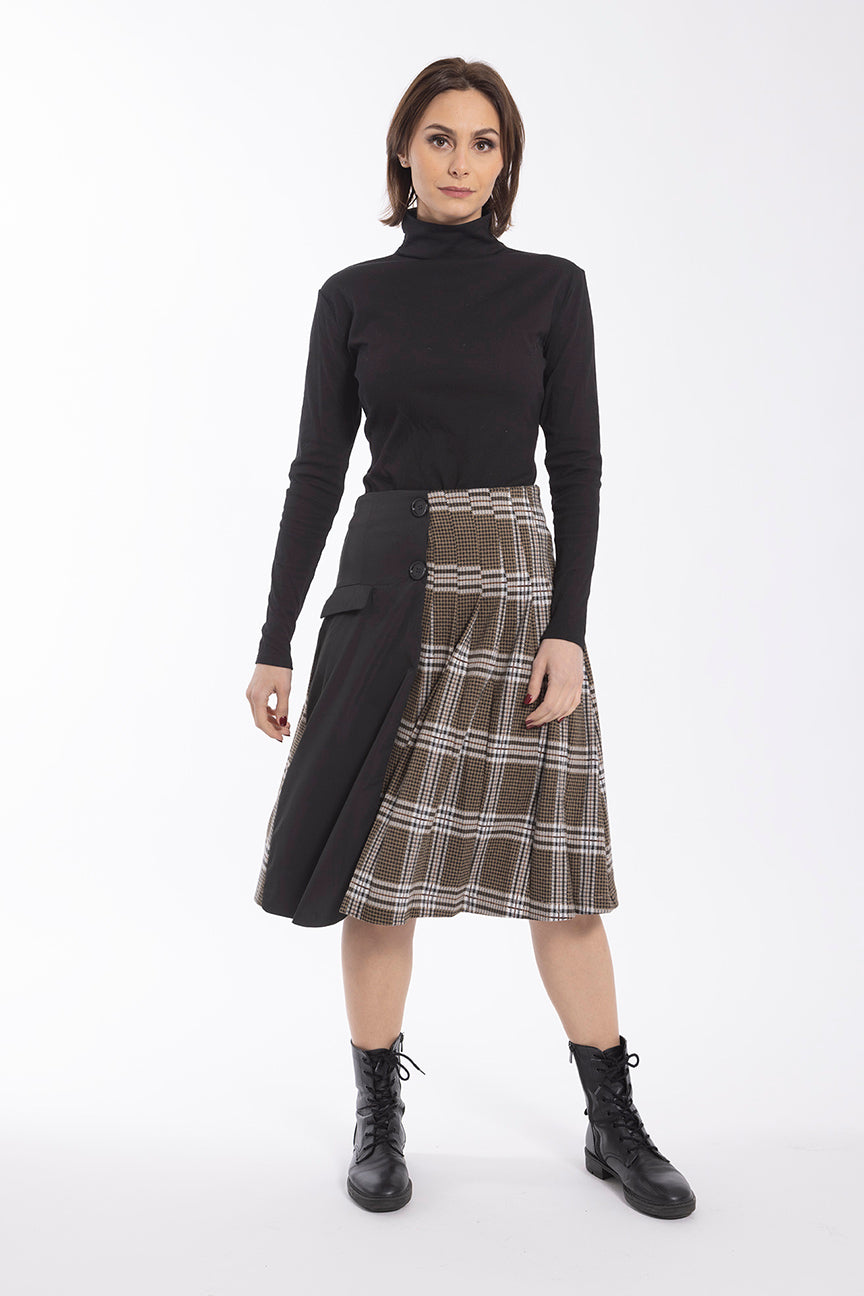 STATIC PLAID COMBO SKIRT