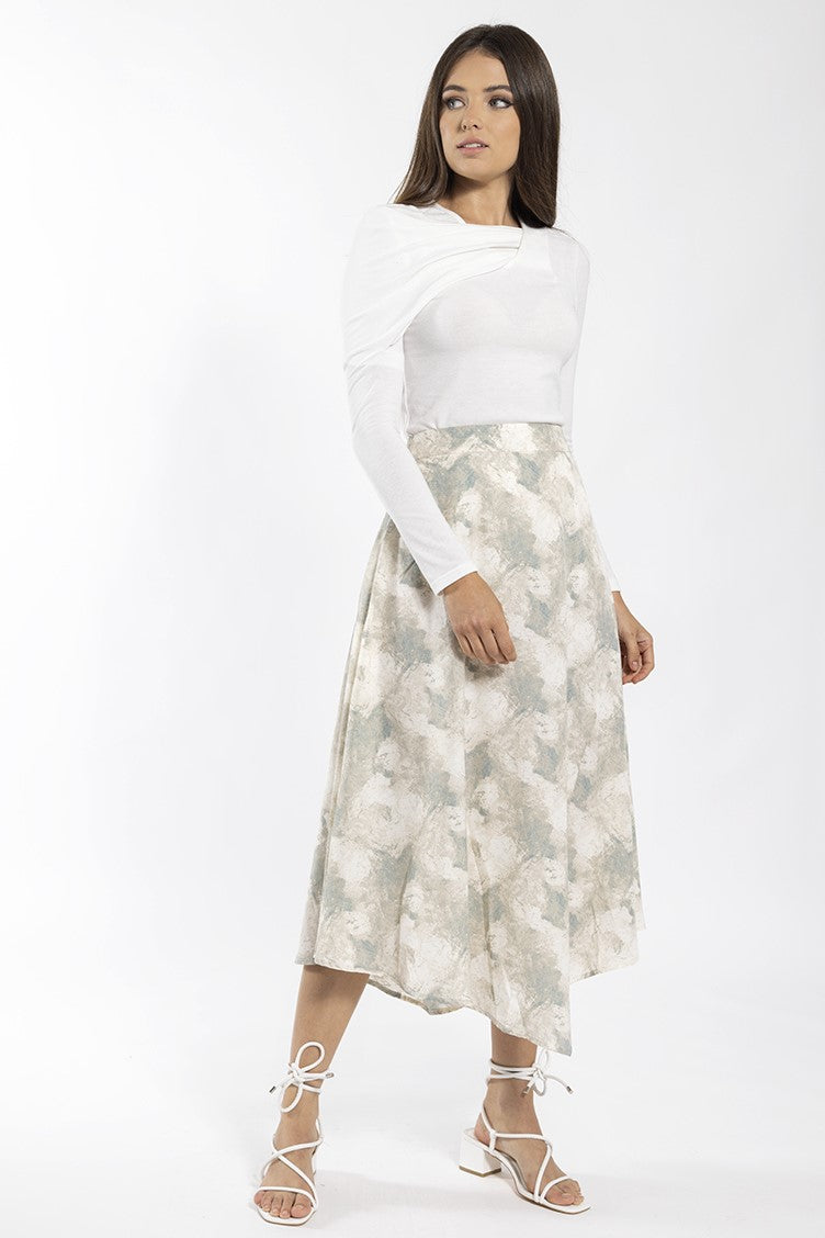 STATIC TIE DYE ASYMMETRICAL MIDI SKIRT