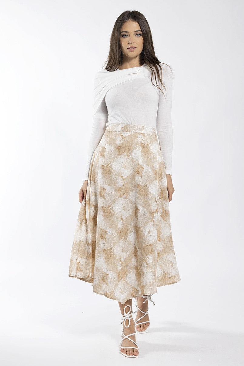 STATIC TIE DYE ASYMMETRICAL MIDI SKIRT